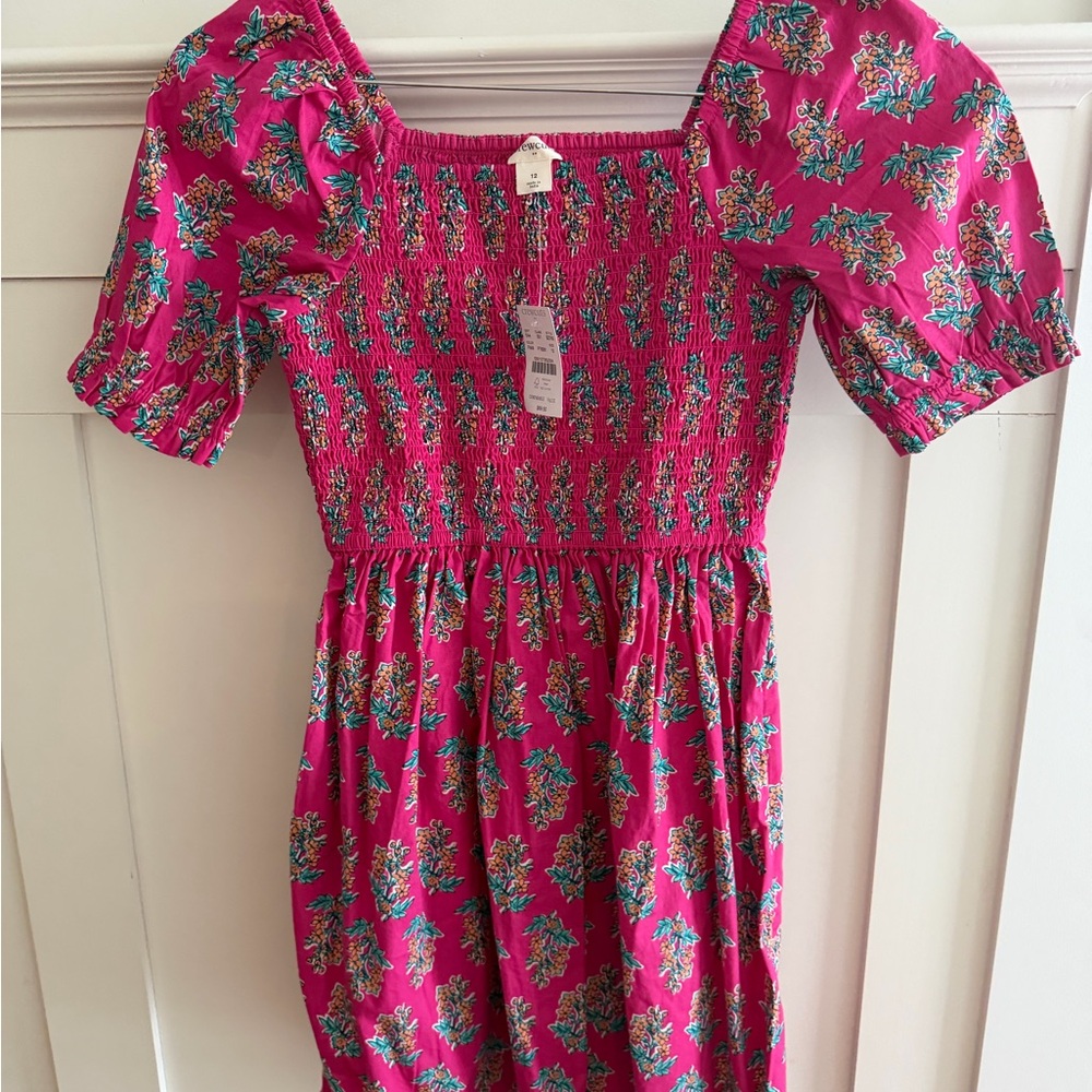 Crewcuts NWT Floral Smocked Pink Kids Dress, size 12
